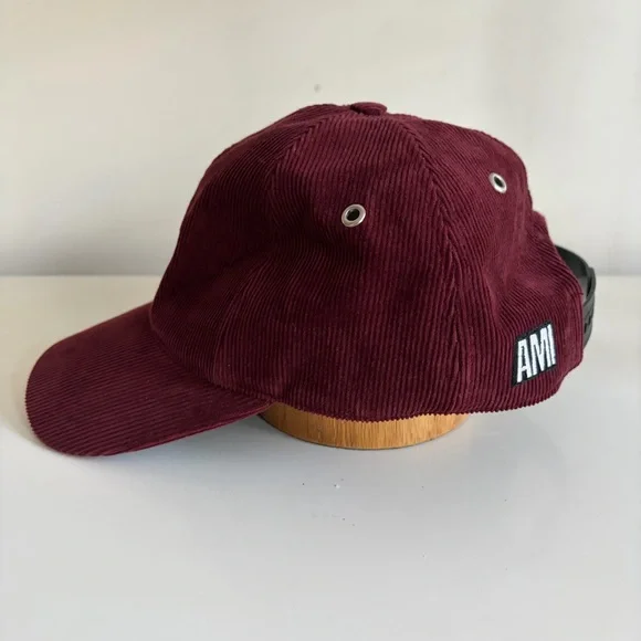 AMI de Coeur Paris Alexandre Mattiussi Baseball Cap Burgundy Corduroy Velvet Hat